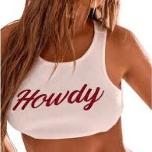 Musera NWT White Crop tank Top shirt with 'Howdy' Print size XS